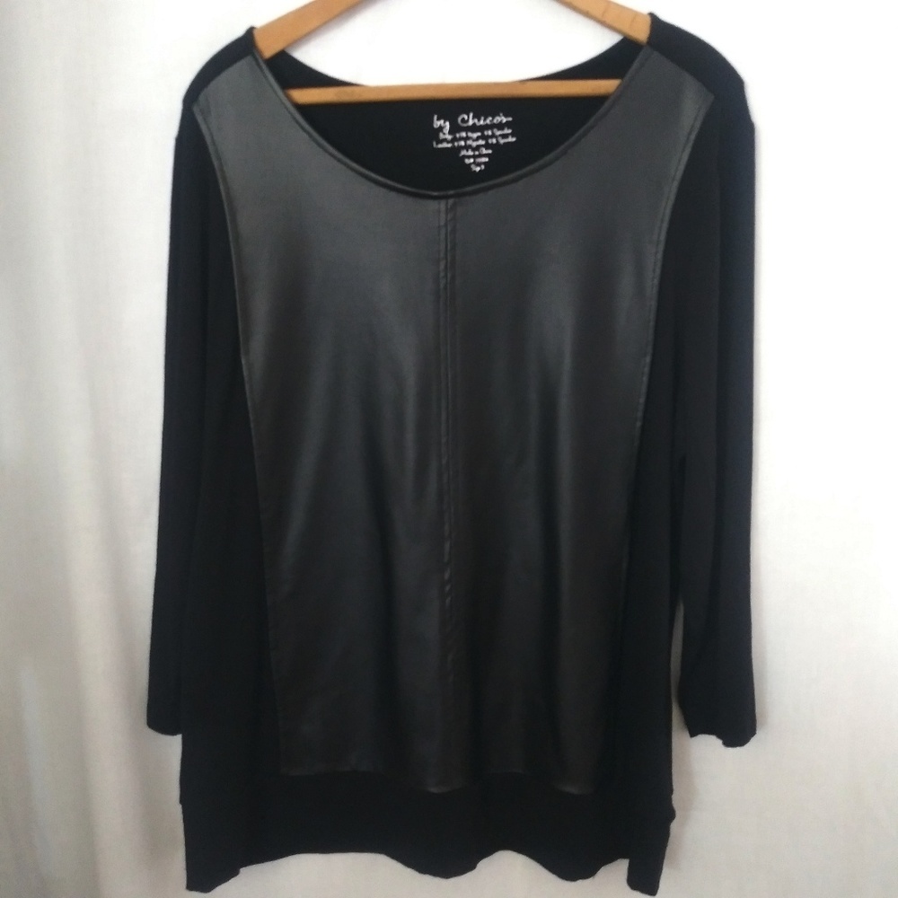 COPY - Chico's black mixed faux-leather tunic top
